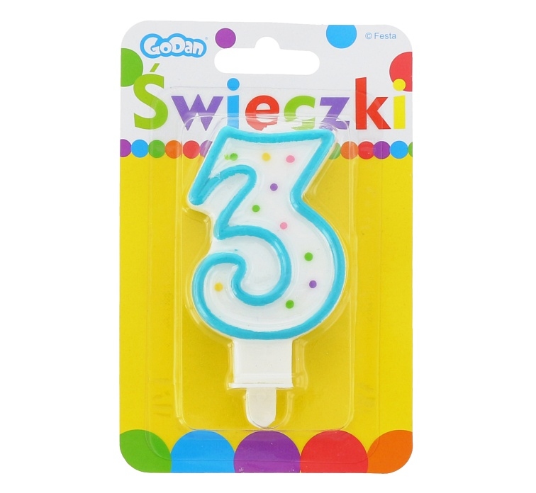 Świeczka cyferka z kropeczkami 3 GoDan