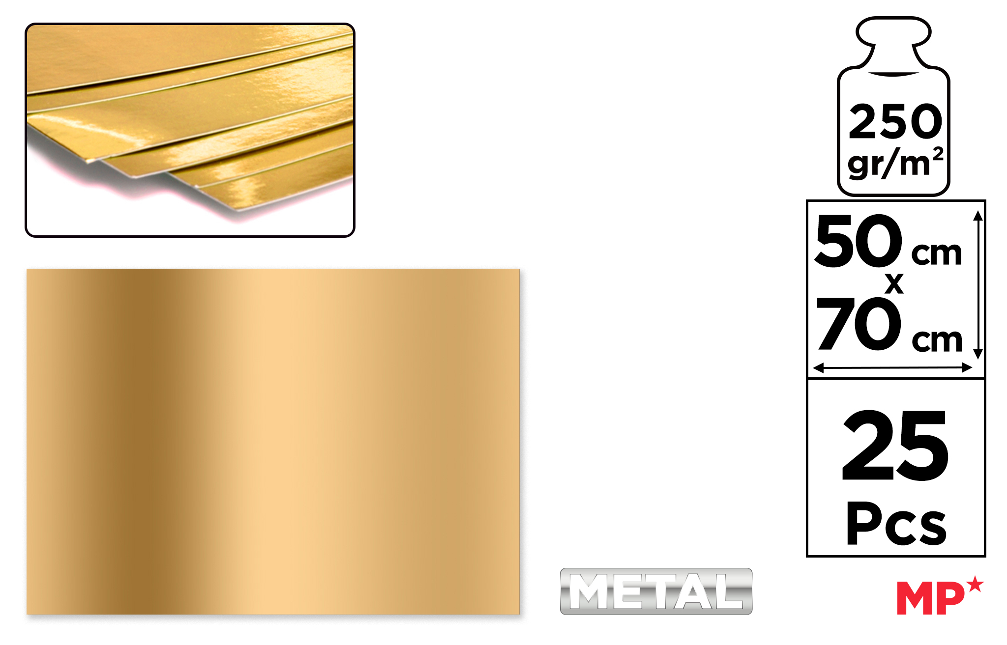 Brystol metaliczny 50x70cm 250g złoty PN261 MP