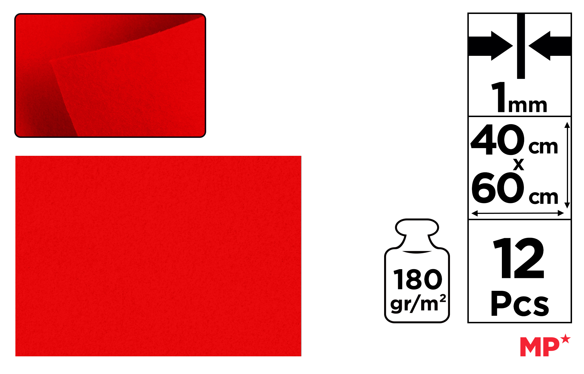 Filc dekoracyjny 40X60CM czerwony PN669 MP