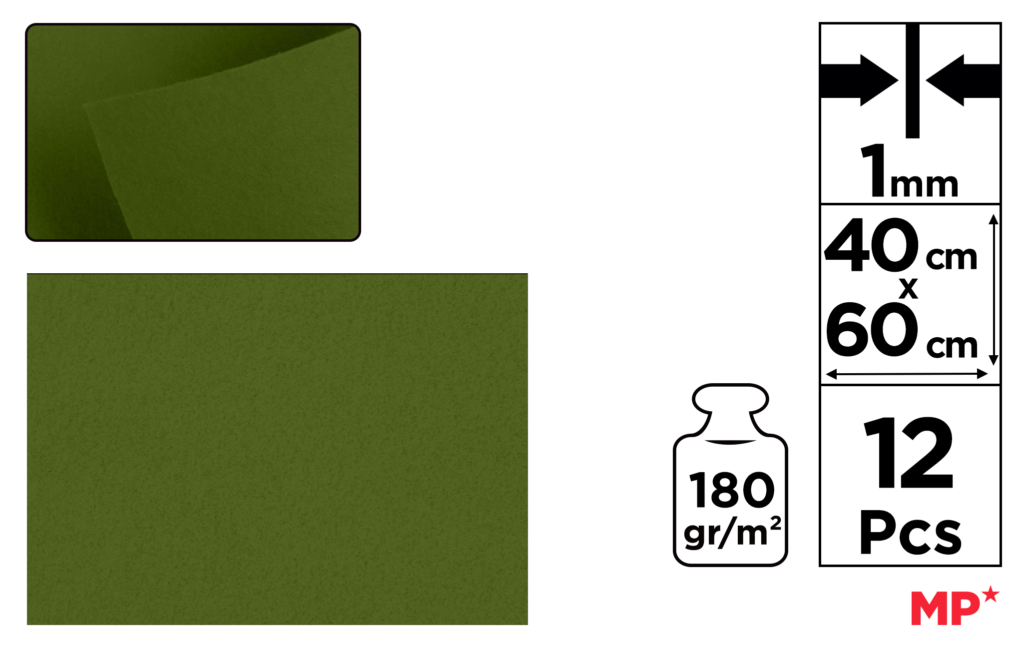 Filc dekoracyjny 40X60CM oliwkowo zielony PN681 MP
