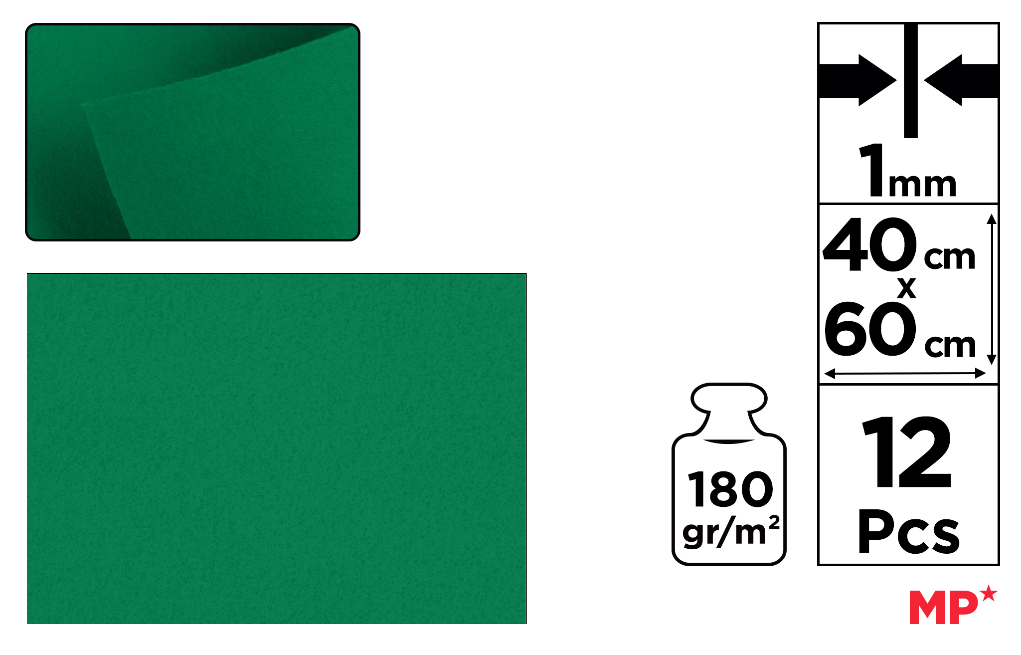 Filc dekoracyjny 40X60CM  zielony PN682 MP