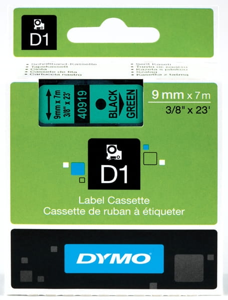 Taśma Dymo 40919 D1 9 mm x 7 m czarna/zielony nadruk