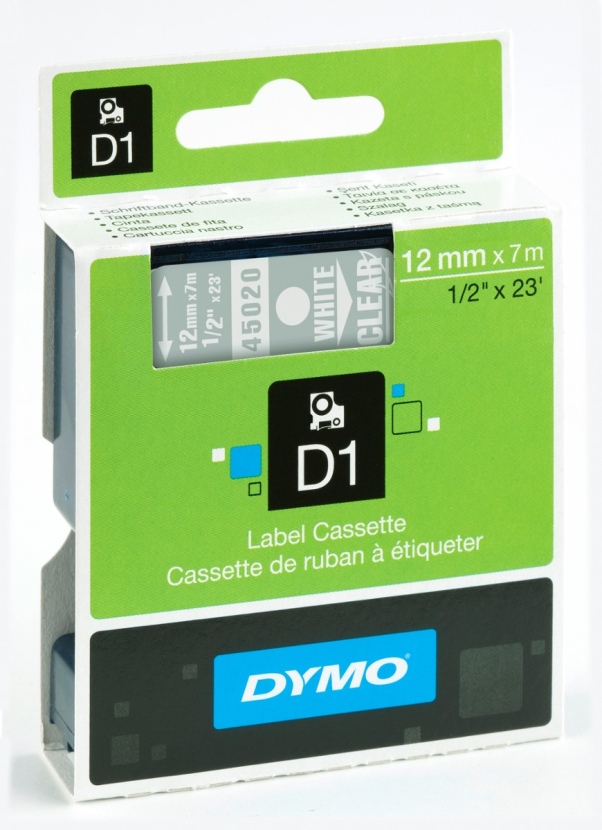 Taśma Dymo 45020 D1 12mm x 7m  biała/przezroczysty nadruk
