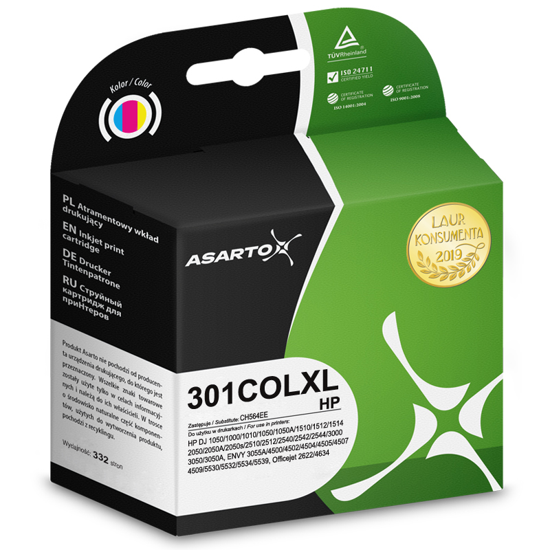 Tusz Asarto HP 301XL | CH564EE | AS-H301COLXL | 332k | color