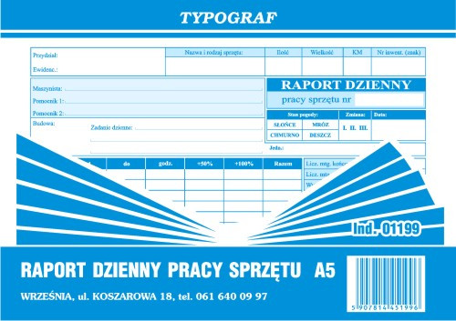 Raport dzienny pracy sprzętu Typograf A5