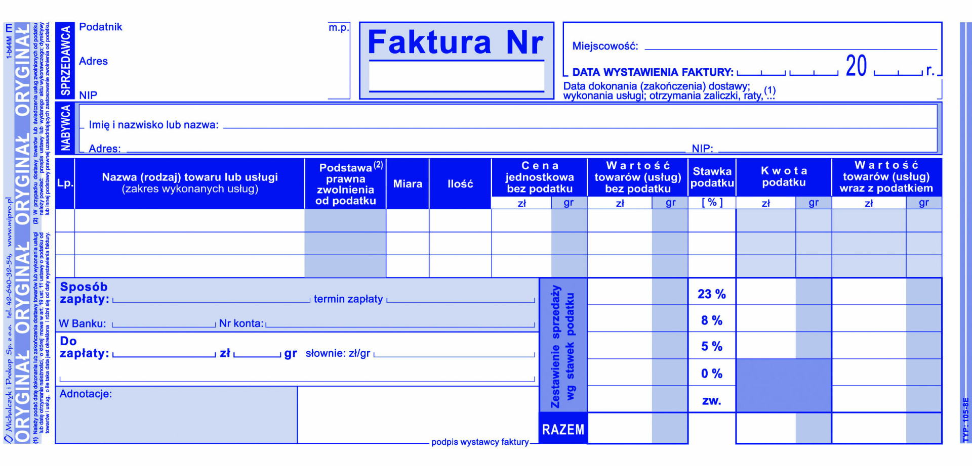 Faktura VAT wzór pełny MiP 105-8E 1/3 A4
