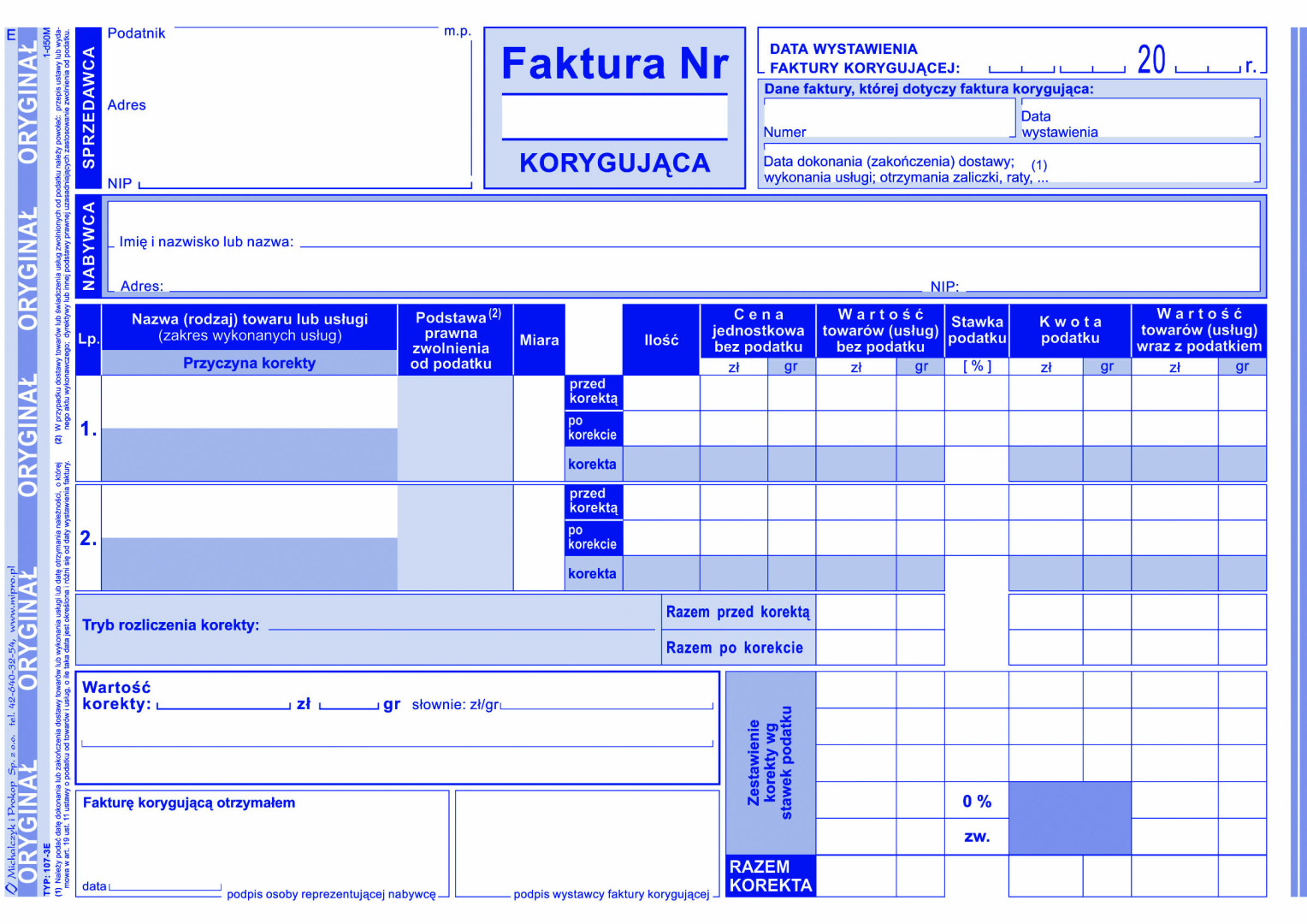 Faktura korygująca MiP 107-3E A5