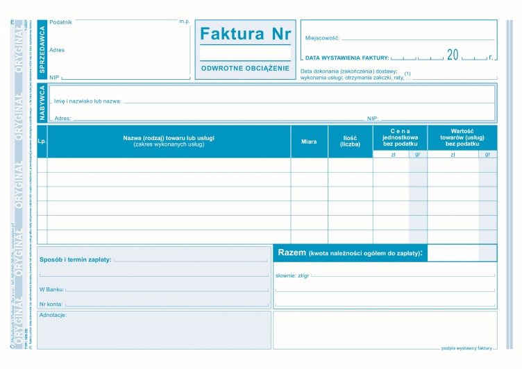 Faktura odwrotne obciążenie MiP 109-3E A5
