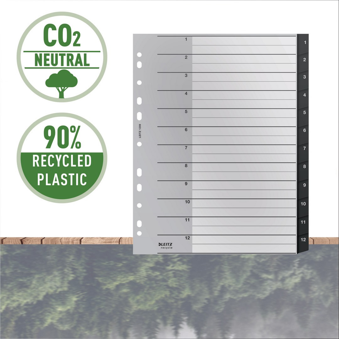 Przekładki A4 1-12 PP czarne Leitz Recycle