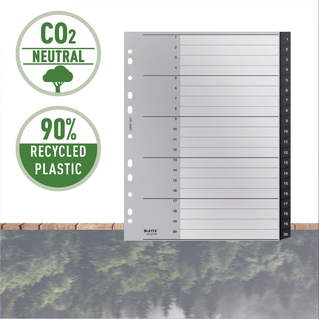 Przekładki A4 1-20 PP czarne Leitz Recycle