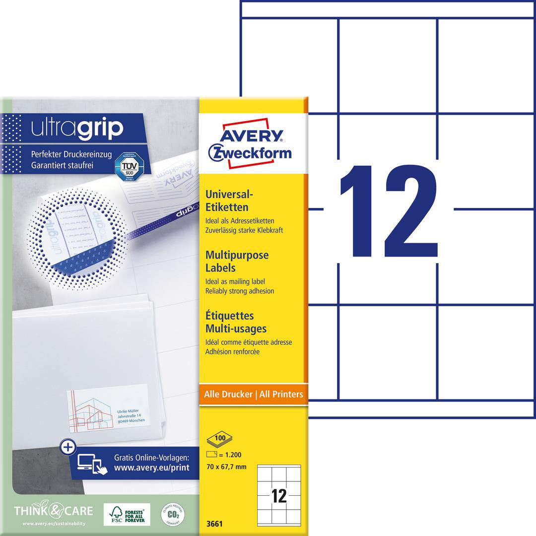 Etykiety uniwersalne Avery Zweckform 3661, 70x67,7mm
