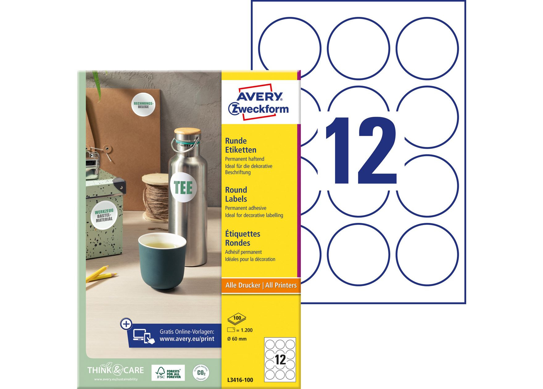 Etykiety uniwersalne Avery Zweckform 3416, 60 mm