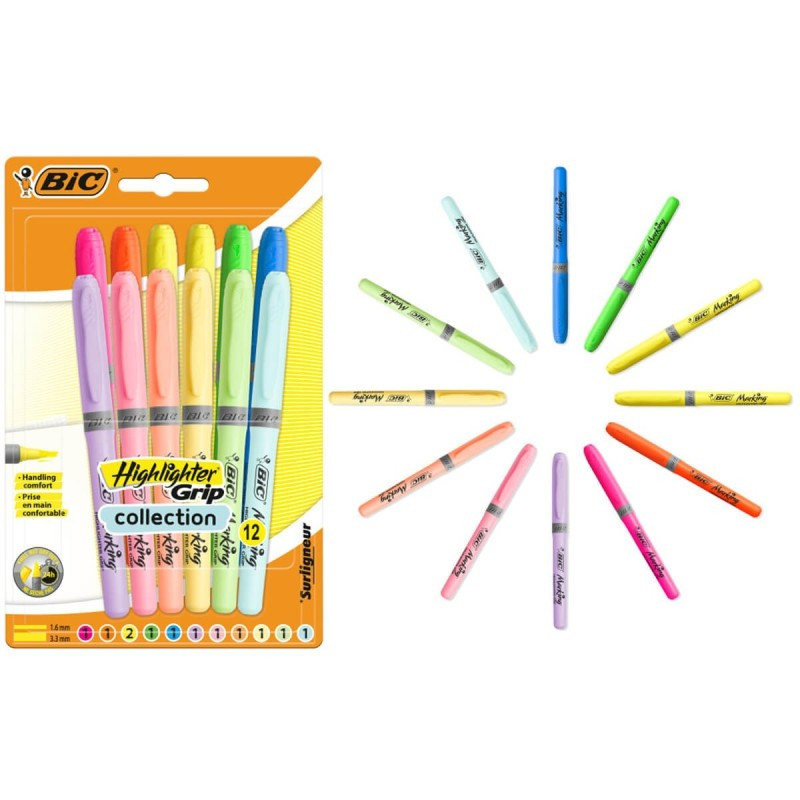 Zakreślacz BIC Highlighter Grip pastel 12szt. 992562 (992093)