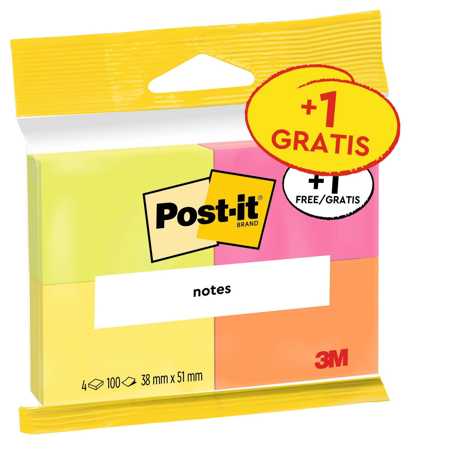 Karteczki samoprzylepne Post-it ® 6812-P 38x51mm 3x100 kartek promo 3+1 gratis 7100172321