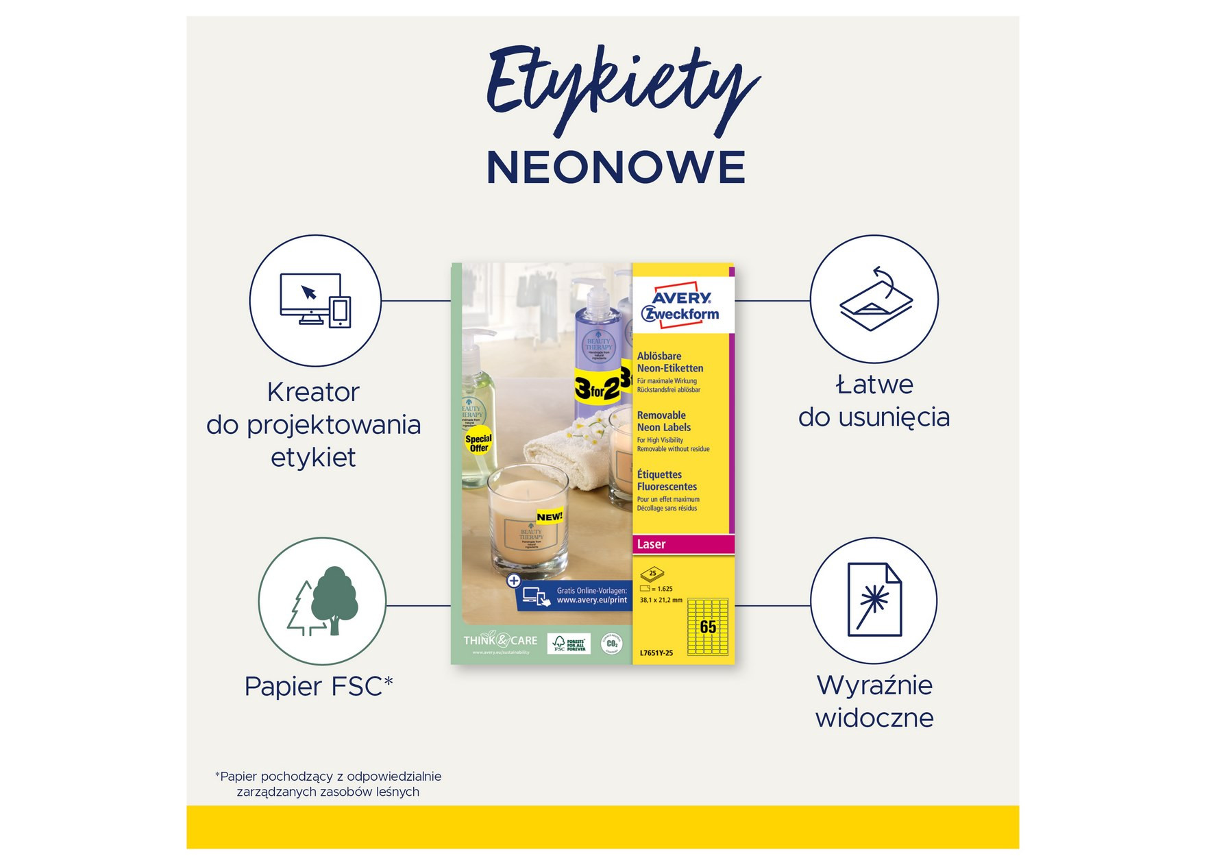 Etykiety neonowe Avery Zweckform 63,5x29,6 mm żółte