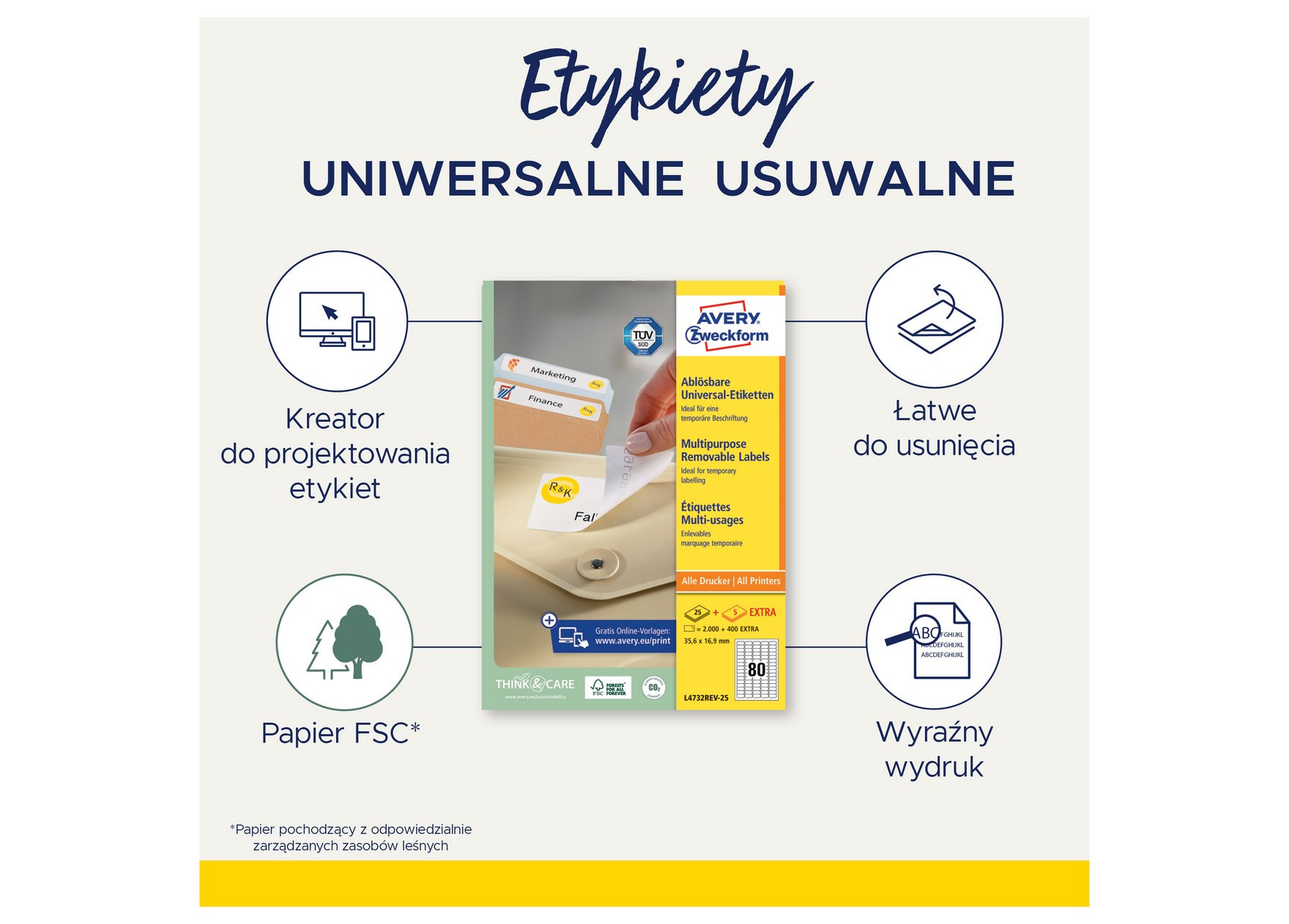Usuwalne etykiety uniwersalne Avery Zweckform 63,5x38,1