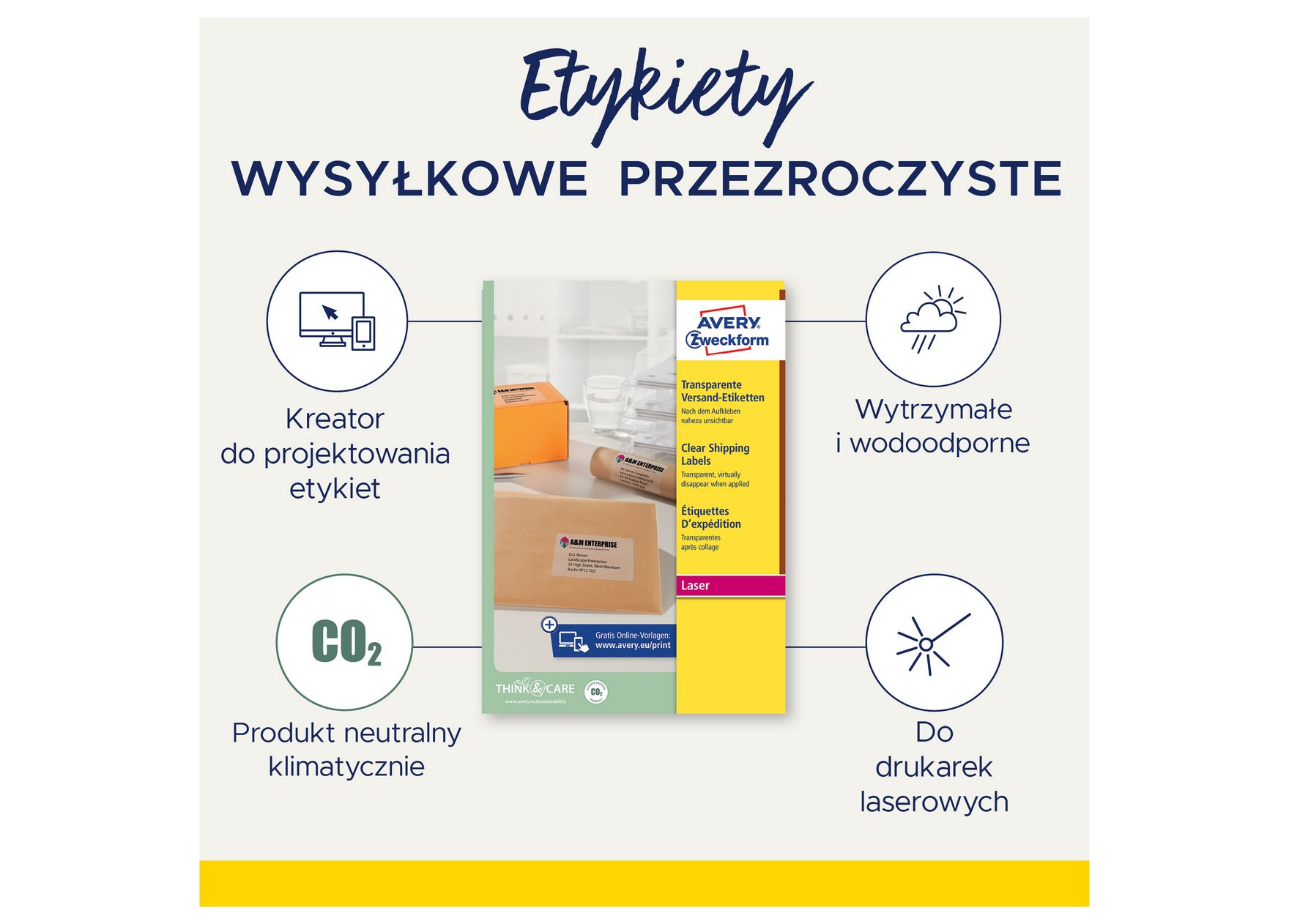 Etykiety wysyłkowe przezroczyste Avery Zweckform 210x297 mm