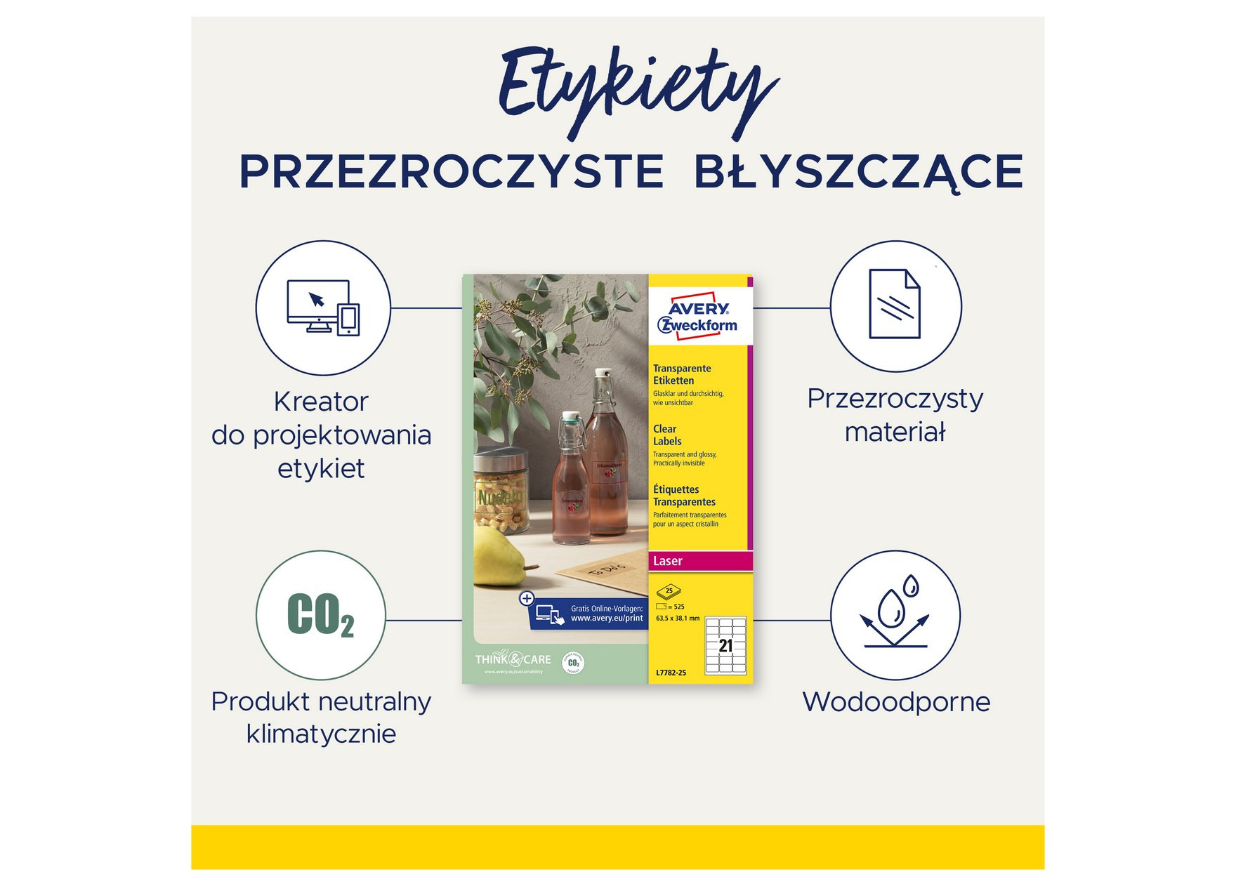 Etykiety przezroczyste Crystal Clear Avery Zweckform 96x50,8 mm