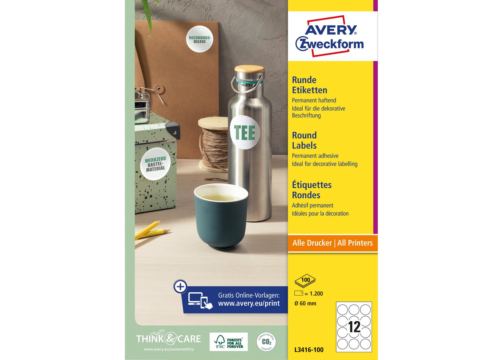 Etykiety uniwersalne Avery Zweckform 3416, 60 mm