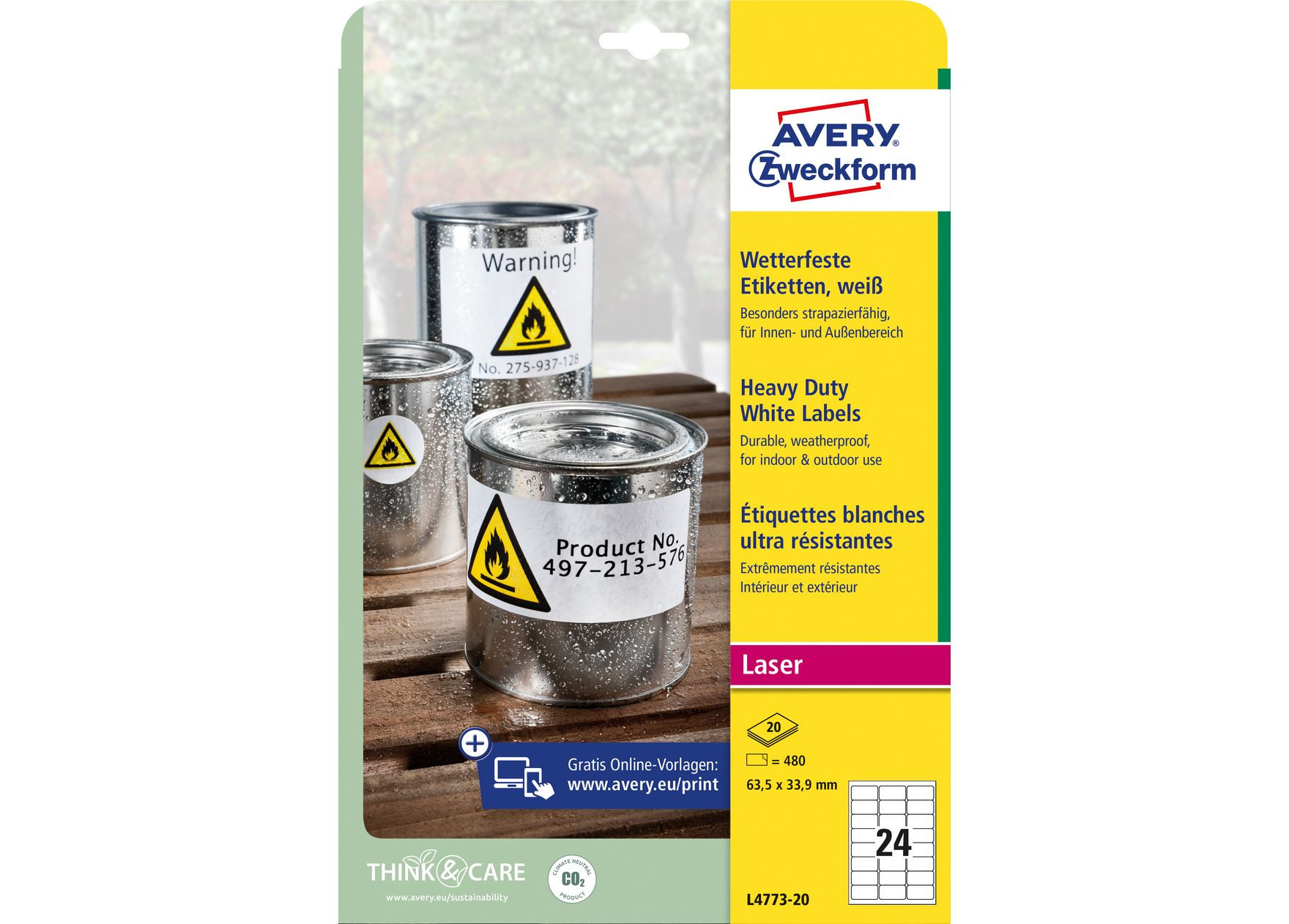 Etykiety ochronne Avery Zweckform Heavy Duty 63,5x33,9mm