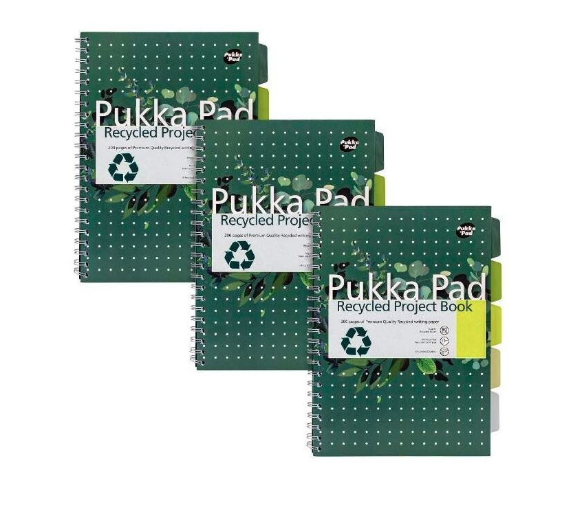 Kołozeszyt A4/100k. li Project Book z recyklingu zielony Pukka Pad [6050-REC]