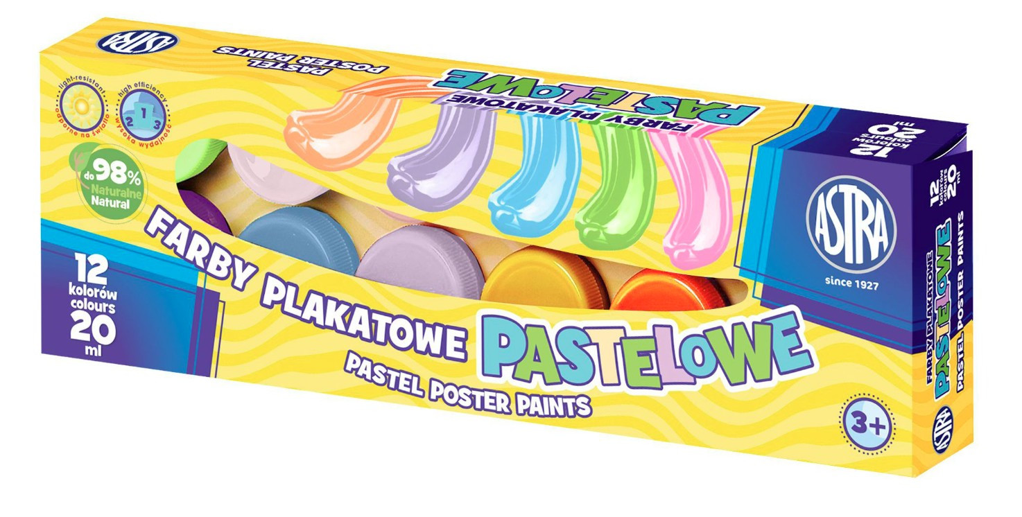 Farby plakatowe Astra 12 kolorów pastelowe