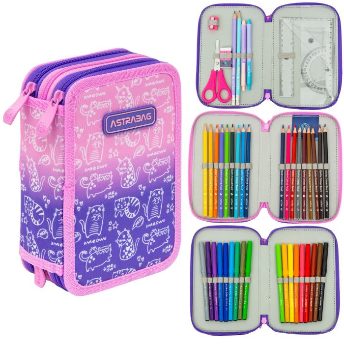 Piórnik JUMBO podrójny z wyposażeniem ASTRABAG Kitty AC31 503026008