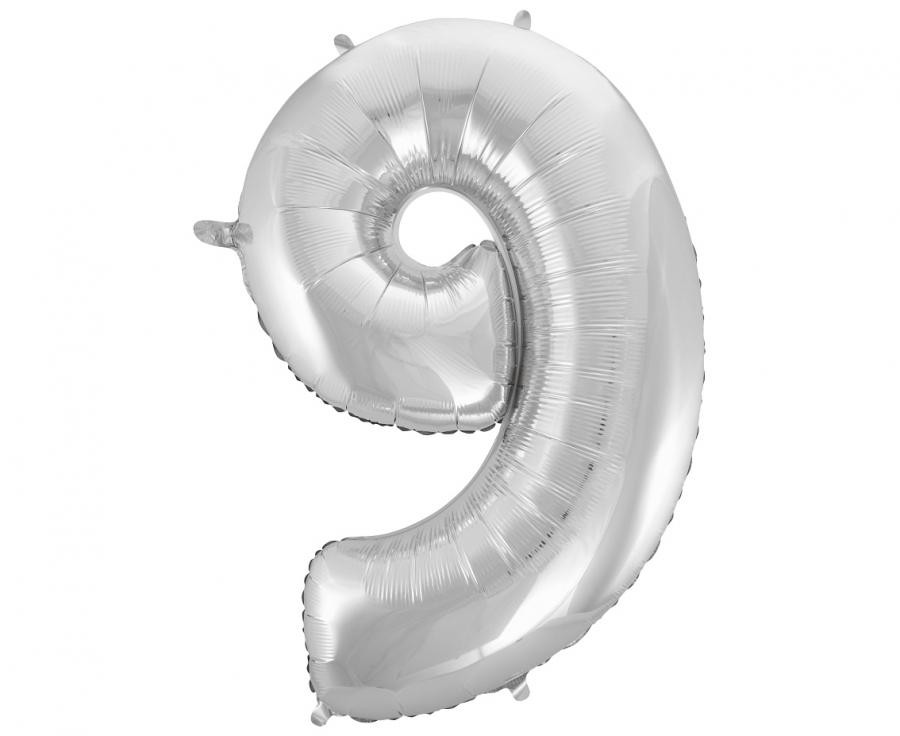 Balon foliowy ,,Cyfra 9" srebrna 91cm GoDan