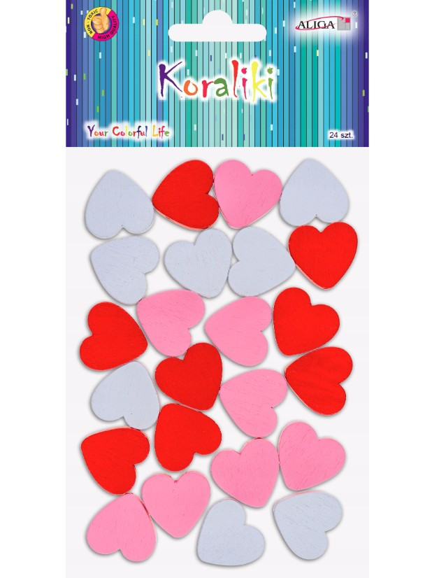 Koraliki drewniane w kształcie serc mix kolorów 1,8cm (24) PK-5648  Aliga
