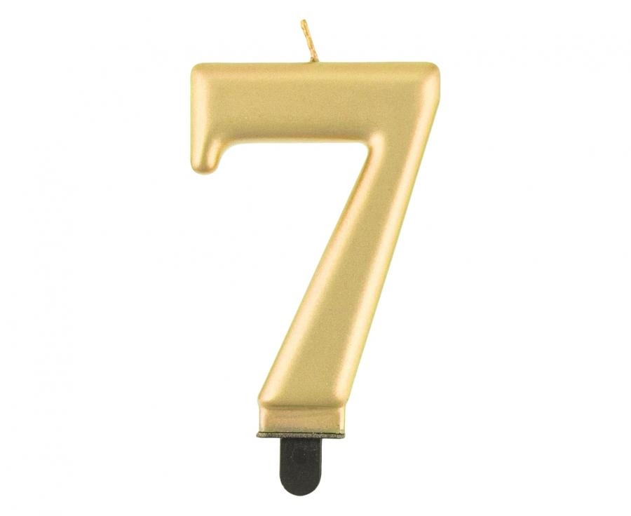 Świeczka cyferka 7, metalik złota 8cm GoDan