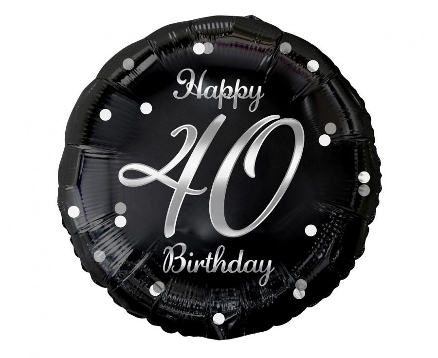 Balon foliowy Happy 40 Birthday czarny nadruk srebrny 18"  GoDan