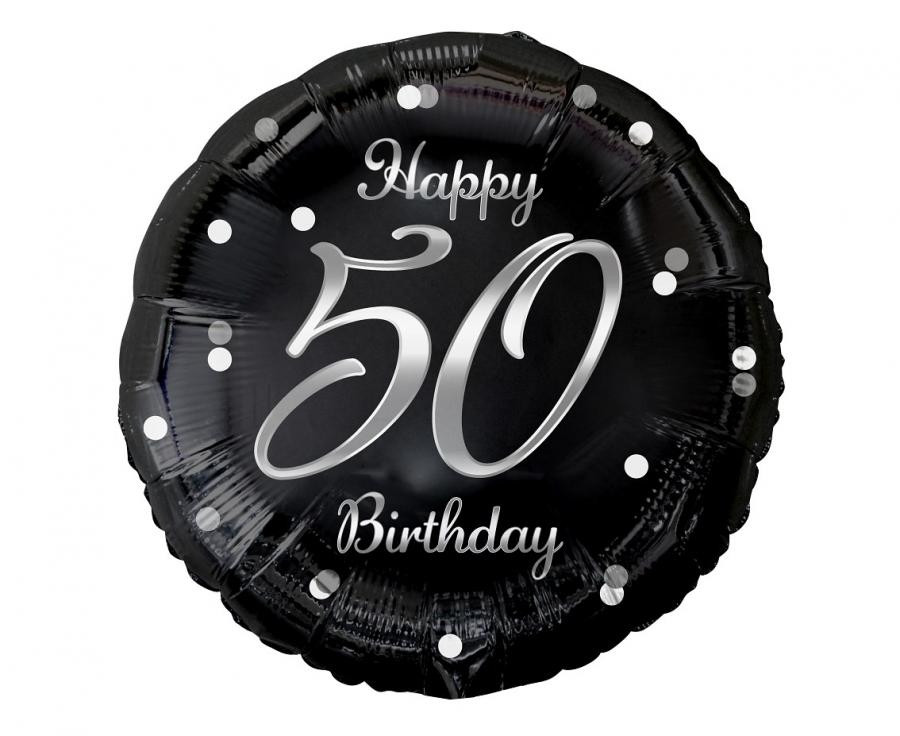 Balon foliowy Happy 50 Birthday czarny nadruk srebrny 18" GoDan