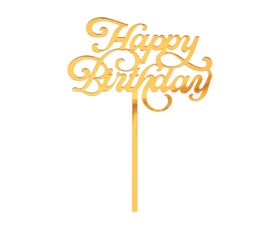 Dekoracja akrylowa B&C na tort Happy Birthday złota 11x15cm PF-DAHB GoDan