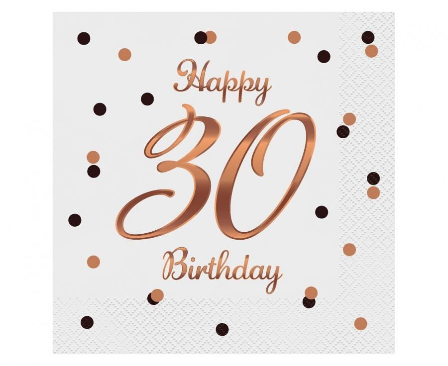 Serwetki B&C Happy 30 Birthday, białe, nadruk różowo-złoty 33x33 20szt PG-S30B GoDan