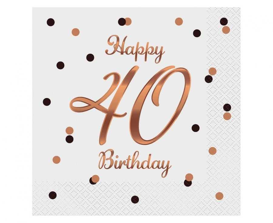 Serwetki B&C Happy 40 Birthday, białe, nadruk różowo-złoty 33x33 20szt PG-S40B GoDan
