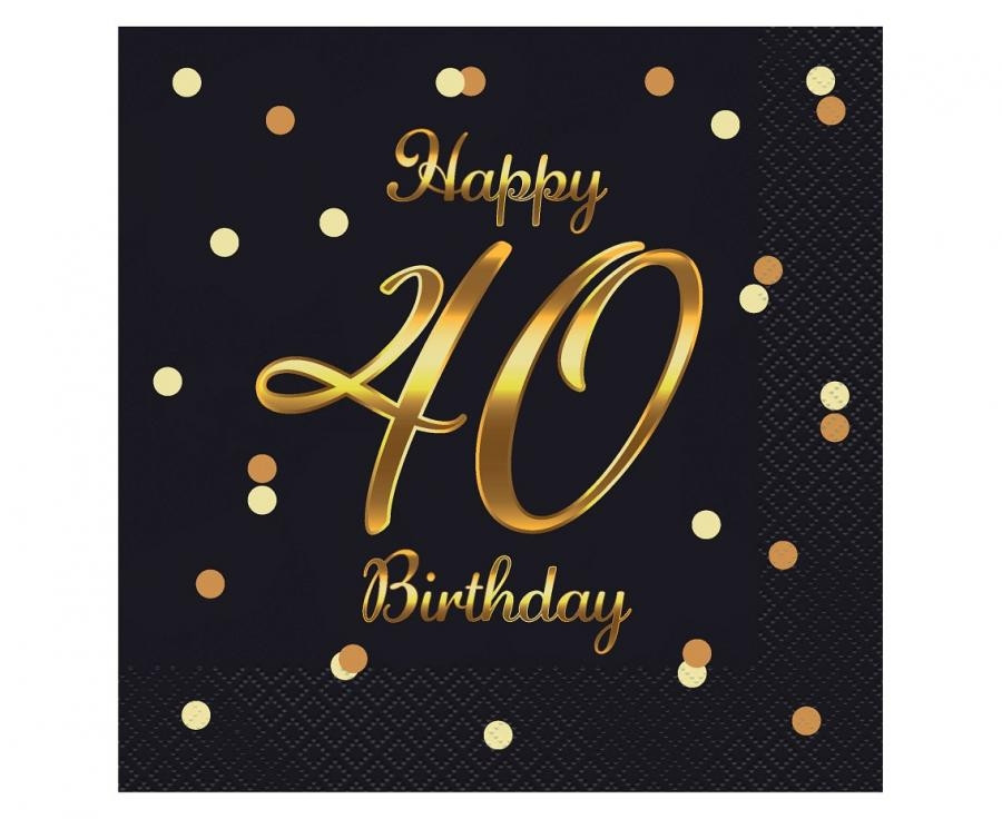 Serwetki B&C Happy 40 Birthday, czarne, nadruk złoty 33x33 20szt PG-S40C GoDan