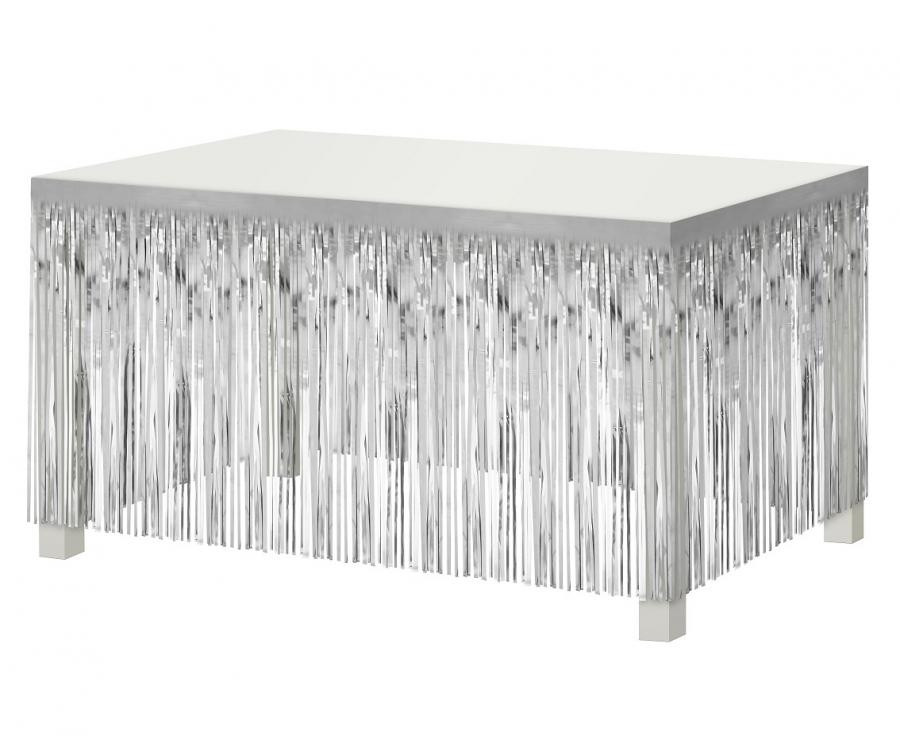 Dekoracja na brzeg stołu B&C frędzle srebrna 80x300cm GoDan