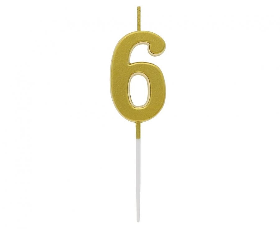 Świeczki piker B&C cyferka 6 metaliczna złota 9,5x2,3cm BH-SPZ6 GoDan