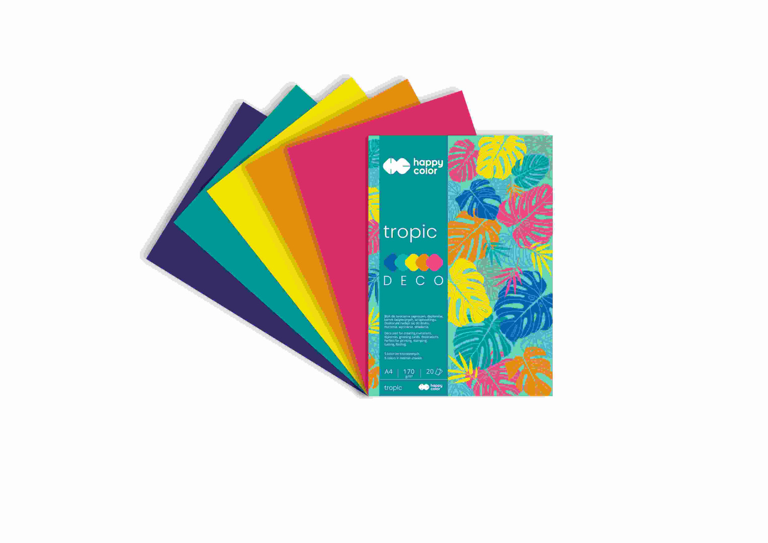 Blok A4 Deco Tropic 170g 20ark 5 kolorów Happy Color HA  3817 2030-TROPIC GDD