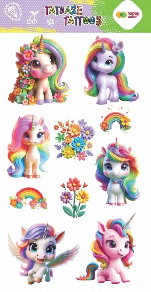 Tatuaże zmywalne Flower Unicorns 100x200 Happy Color HA 4261 1020-KP06 GDD