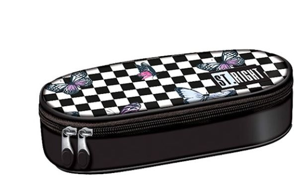 Piórnik saszetka usztywniona z wewnętrzną klapką Stright PC-01 Chessboard Butterflies Majewski