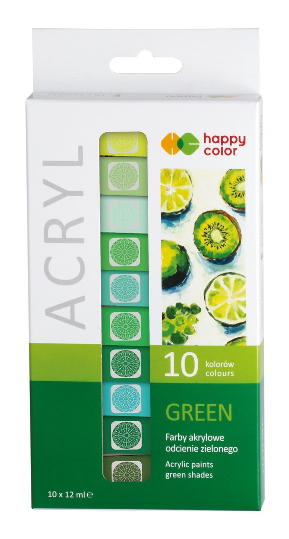 Farba akrylowa 12ml 10 kolorów Happy Color odcienie zielonego