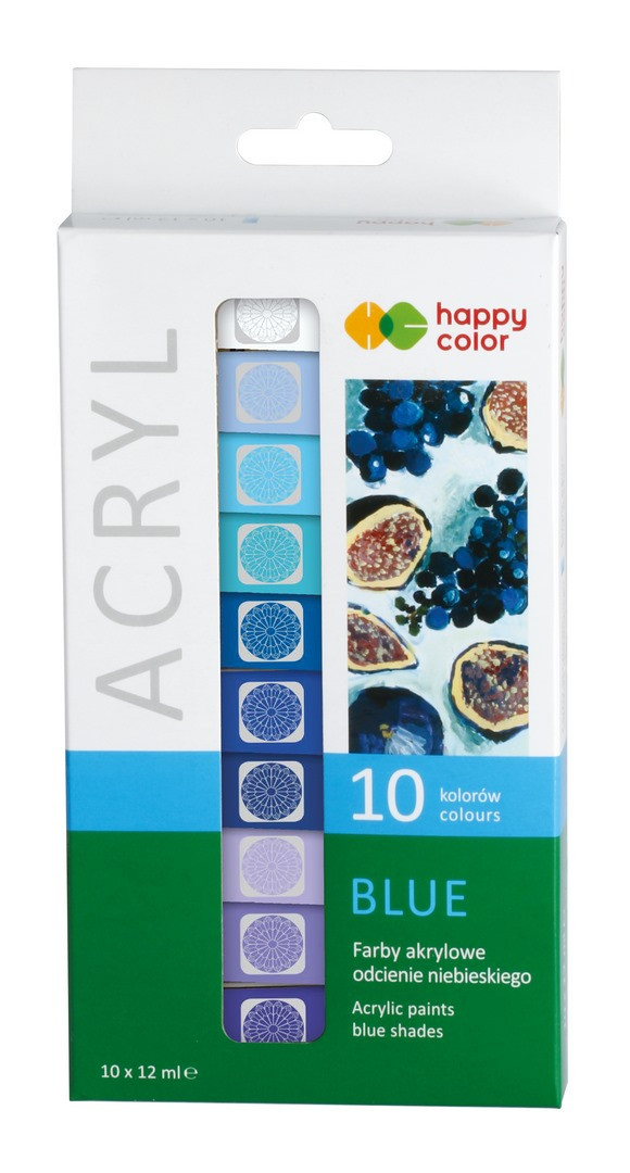 Farba akrylowa 12ml 10 kolorów Happy Color odcienie niebieskiego