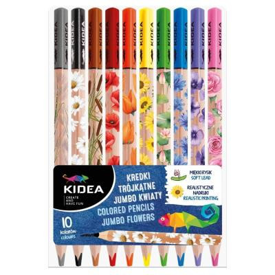 Kredki trójkątne Jumbo Kwiaty 10kol Kidea Derform