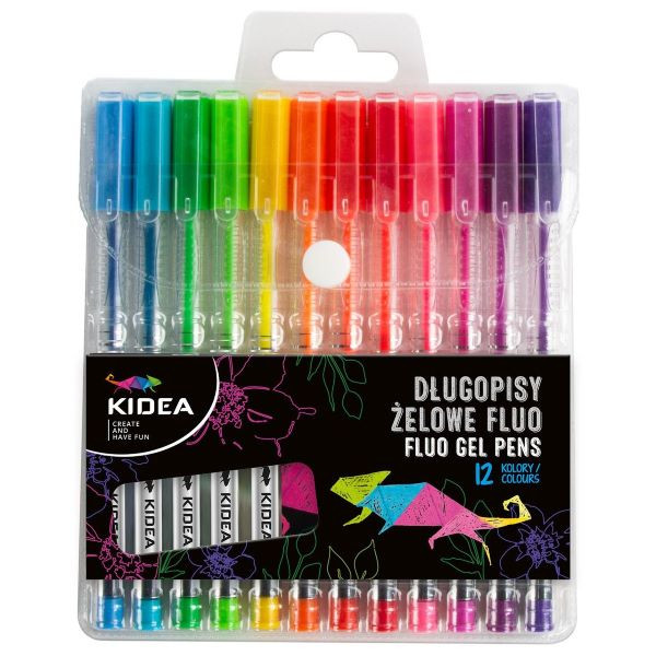 Długopisy żelowe fluo A 12kol Kidea DZFA12KA Derform
