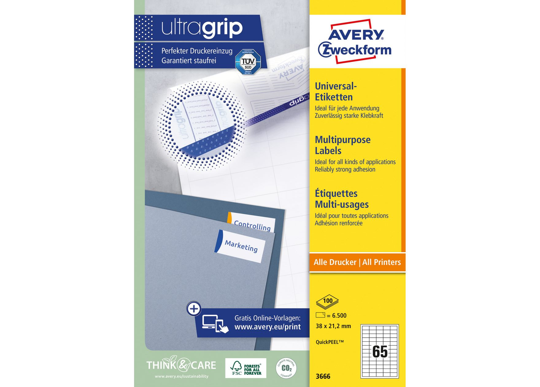 Trwałe etykiety uniwersalne Avery Zweckform 38x21,2 mm