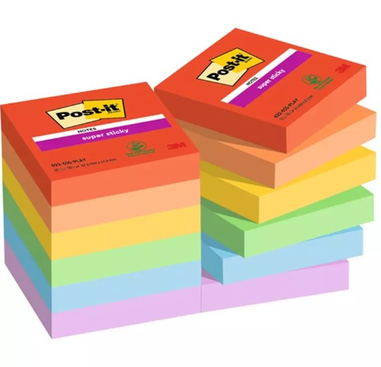 Karteczki samoprzylepne Post-it Super Sticky Playful 47,6x47,6mm 12x90 karteczek