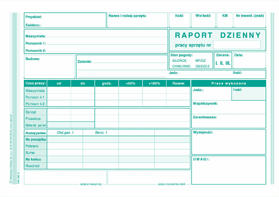 Raport dzienny pracy sprzętu MiP 790-3 A5
