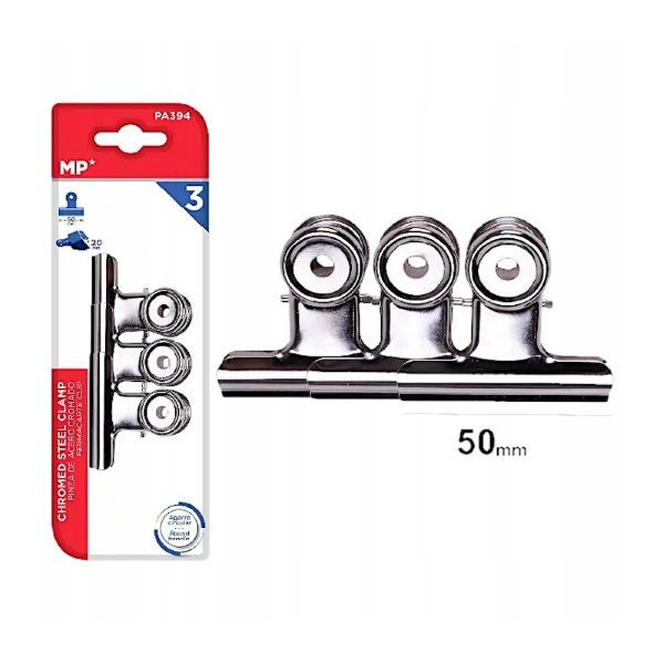 Klipsy biurowe metalowe 50mm srebrne (3szt) PA394 MP
