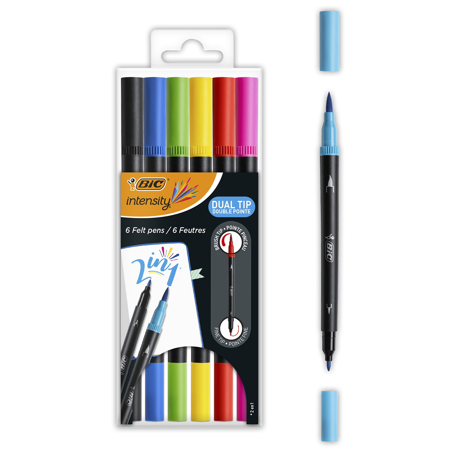 Pisaki dwustronne pędzelkowe 6 kolorów Intensity Dual Tip BIC